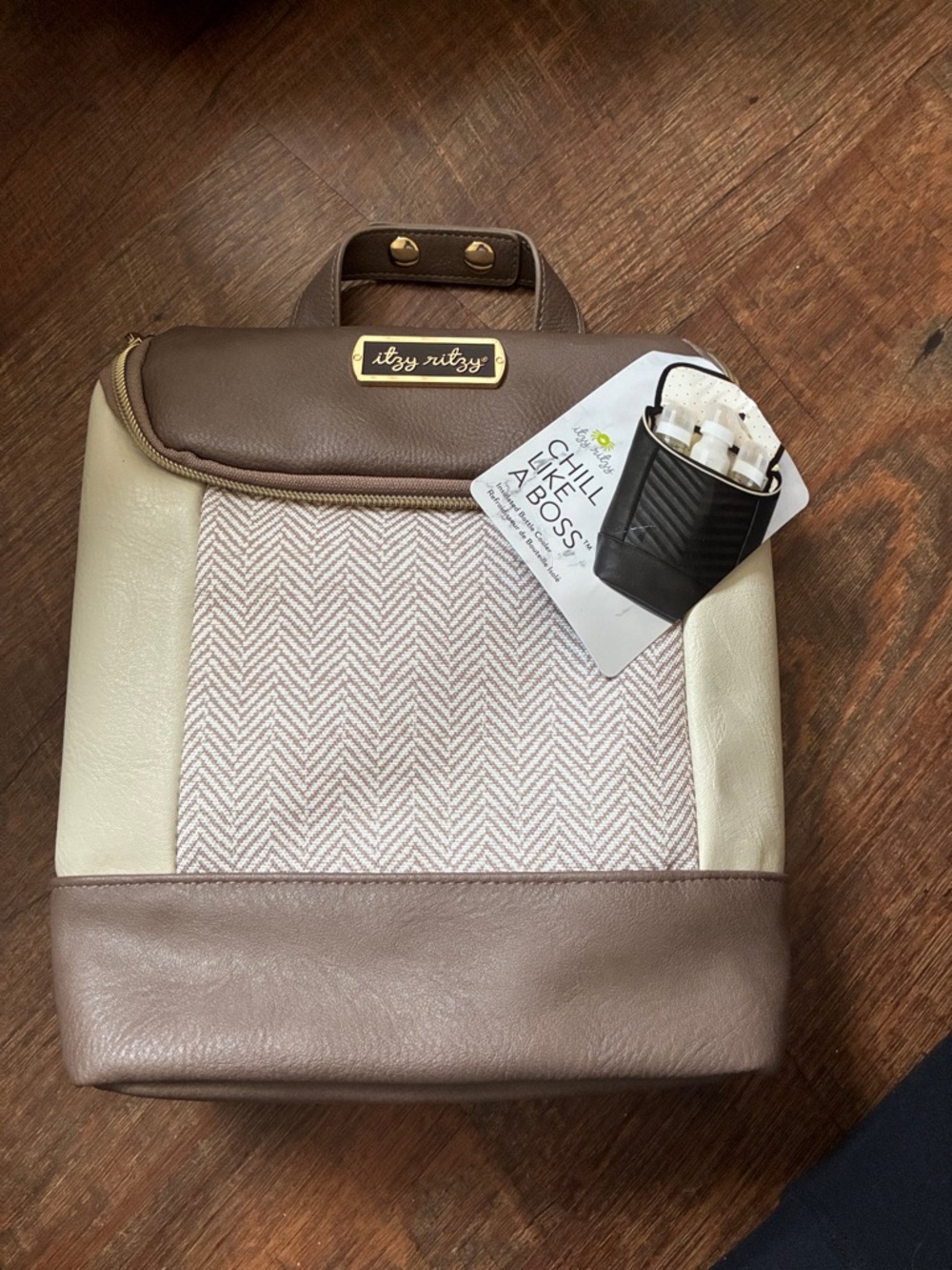Itzy Ritzy Brown & Cream Two-Tone Herringbone Backpack